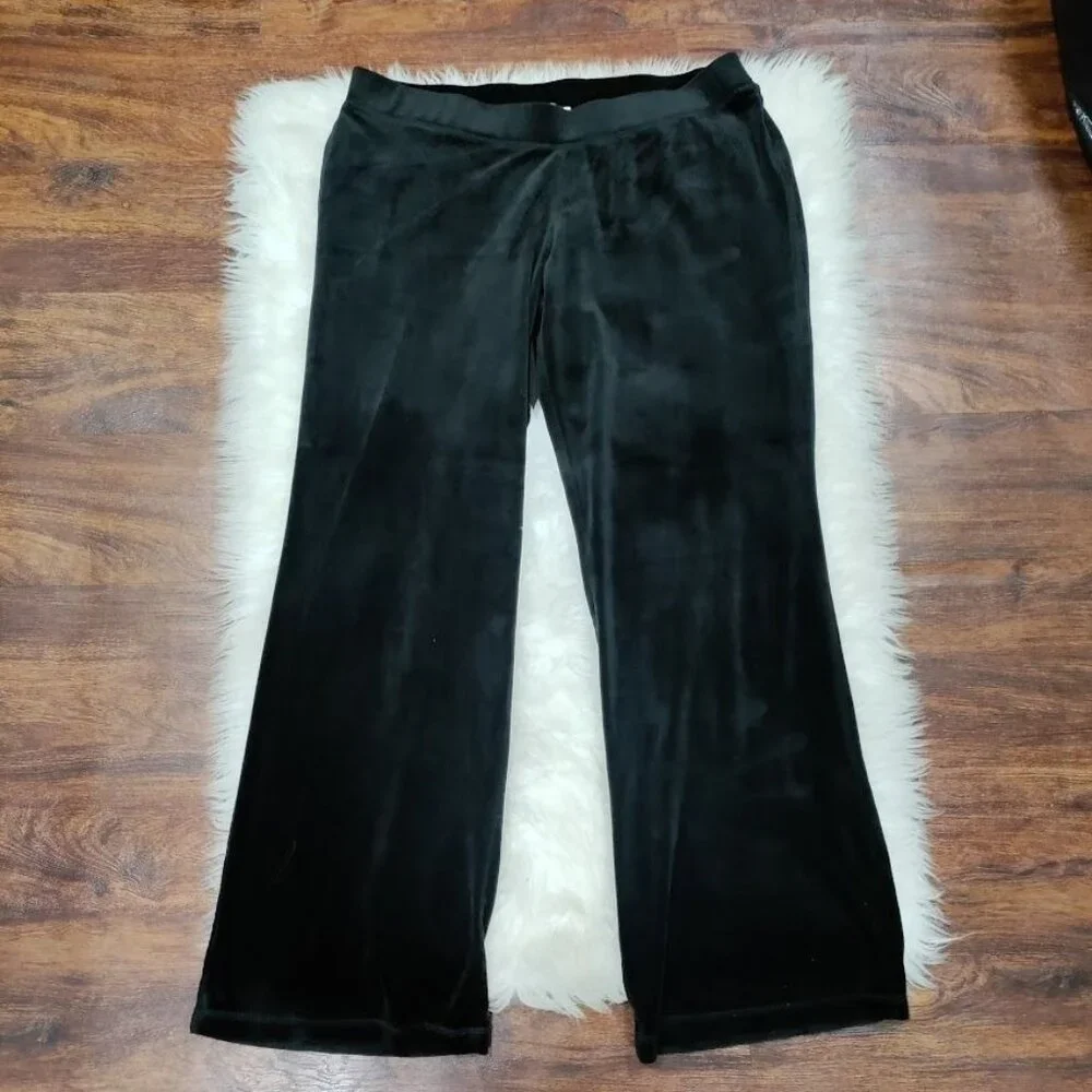 Juicy Couture Womens M/L Low Waist Velour Rhinestone Logo Wide Leg Pants Black - Picture 4 of 11